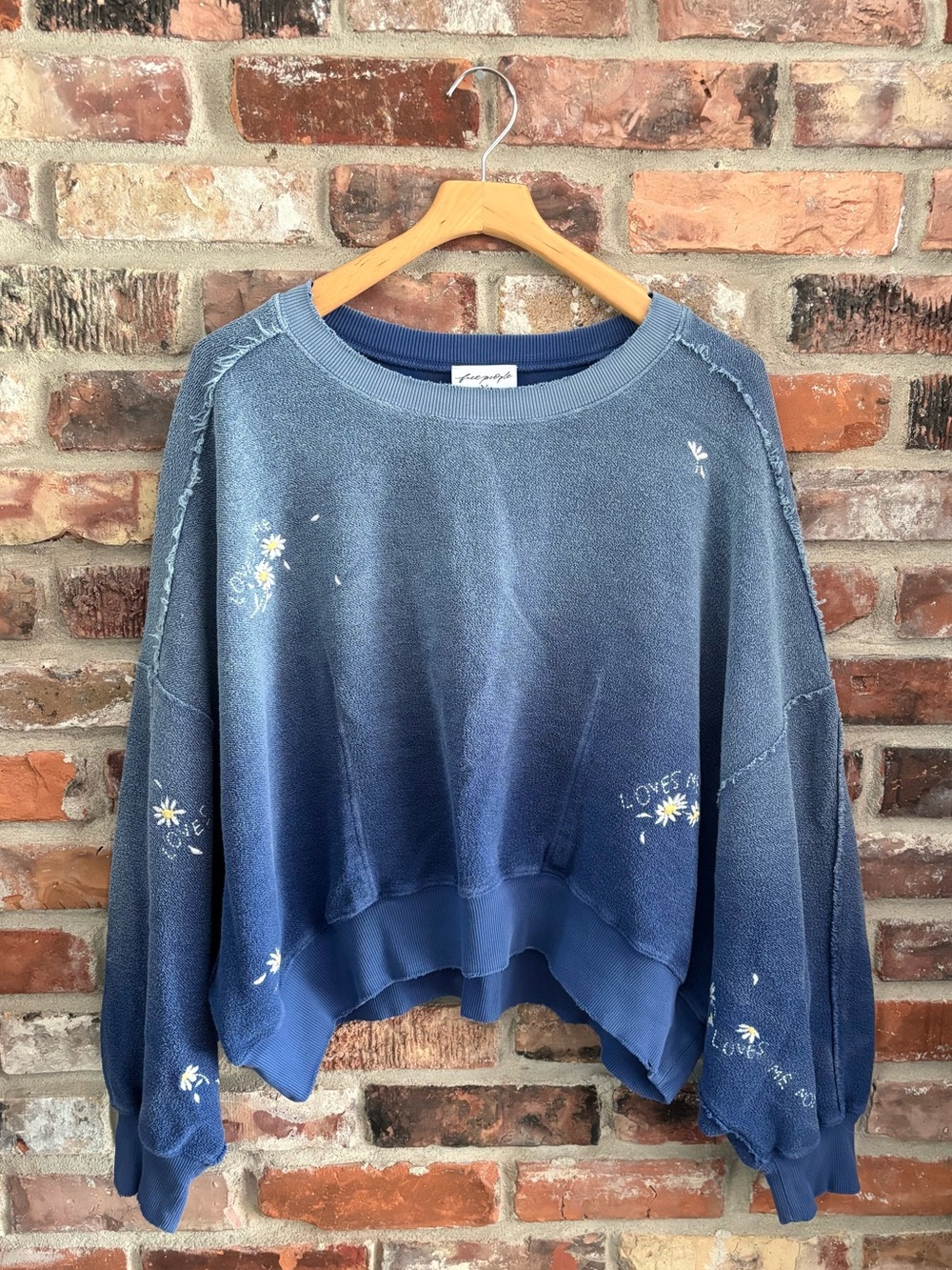 Free People x Tricia Fix Blue Love Me Not Slouchy Sweatshirt, XL